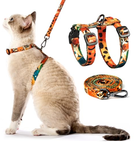PetThem Harnais et Laisse pour Chat Anti-Évasion (Roi de la Jungle) | Harnais Réglable Anti-Fugue, pour Chaton et Chat Adulte, pour Toutes Tailles, Confortable, Doux, Léger, Facile à Mettre