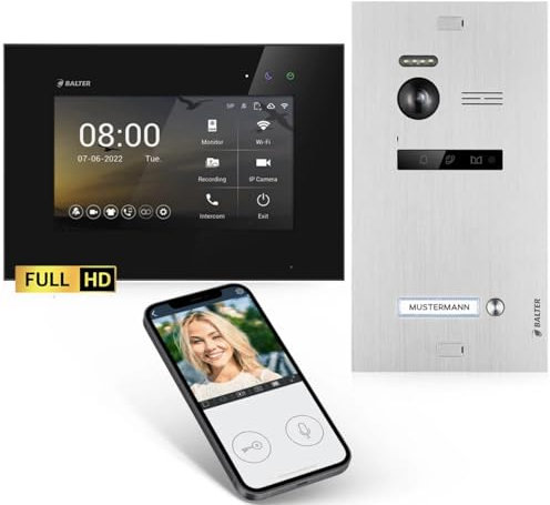 SCHUTZER Balter EVO HD Video Türklingel mit Kamera, 2 Draht Türsprechanlage 1 Familienhaus, 7 Zoll Monitor mit Wi-Fi, Full HD, Nachtsicht, Video Gegensprechanlage mit Türöffner, Kamera für Haustür