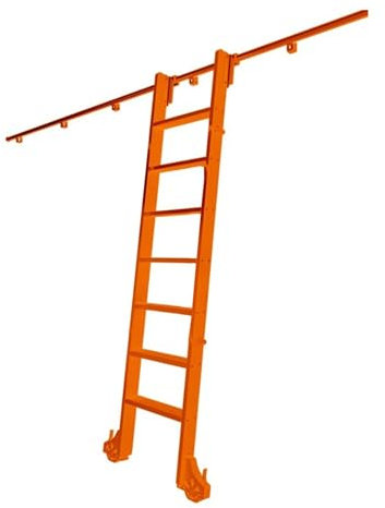 Modern Hook On Rolling Library Ladder Track Kit with Metal Ladder，Pulley Type Horizontal Wall Mount Sliding Library Ladder Hardware Kit System, With Floor Roller Wheels (Color : 180cm Ladder