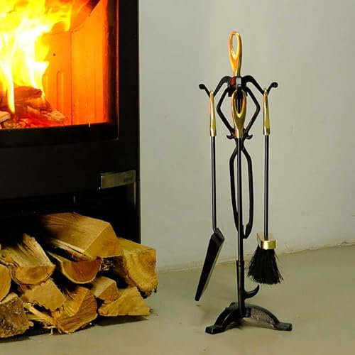 Gtzly KaminzubehöR, Kamin-Begleitset mit Metallschlaufengriff, Kaminbesteck-Sets, Inklusive StäNder, BüRste, Zange, SchüRhaken und Schaufel