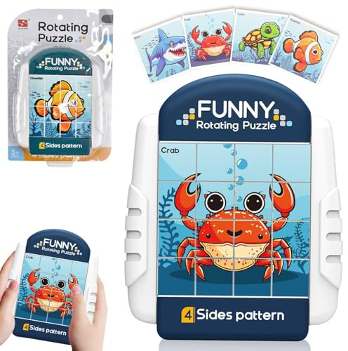 Drehbares 3D Puzzle,16 Teile 3D Puzzle Kinder Geduldspiele Schiebepuzzle Knobelspiele Rotierendes für 3 4 5 6 Jahre Jungen Mädchen Kleine Gschenke für Kinder