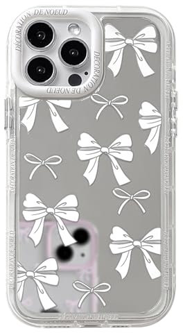 NITITOP Compatible with iPhone 12 Pro Max Case Cute Glossy Mirror Design Bowknot Ribbon for Women Girls Stylish Little Bow White Lens Bezel Design Shockproof Protective Cover - White