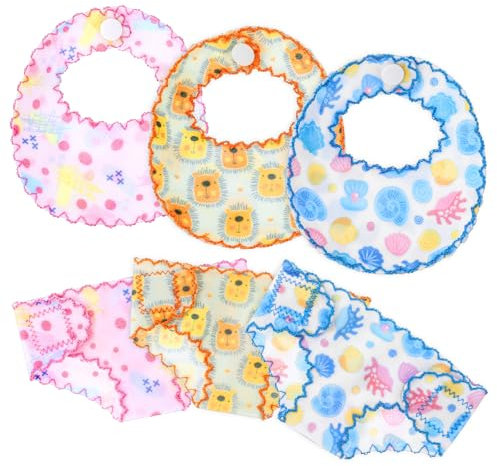 Grevosea 6 Pieces Doll Diapers and Bibs, Washable and Reusable Doll Clothes for 12 Inch Dolls Doll Accessories for Birthday Gift Sleepover Slumber Party