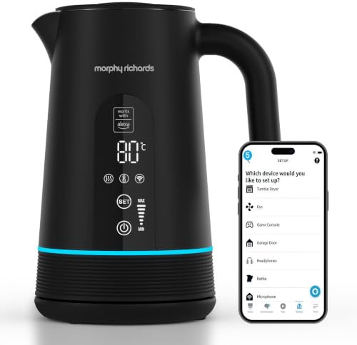 Morphy Richards Halo 1.5L Alexa Smart Kettle, Voice Control WiFi, Black | Digital Water Level, Descale Countdown, Variable Temperature, Keep Warm, Fast Boil 2200W