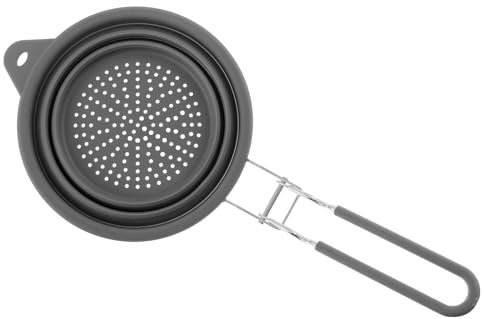 HAIJED Silicone Collapsible Colander Strainer with Handle Dishwasher Safe Kitchen Colander Heat Resistant Collapsible Silicone Colander for Drainage of Food Vegetables Fruits(Grey)