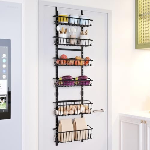 6 Etagen Türorganizer Hängeorganizer, Metall Türregal Zum Einhängen, Tür Organizer Mit Einstellbaren Abnehmbaren Korb,Kitchen Organizer Regal,Tür Hängeregal Für Bad,Küche,Speisekammer,40x14,5x151cm