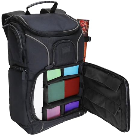 USA Gear MTG-Rucksack, Kompatibel mit Magic The Gathering, MTG-Deck und mehr - TCG-Rucksack Tasche mit Schultergurten, anpassbaren Trennwänden, TCG-Spielmattenhalter, Ordnerfach (Schwarz)