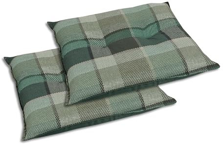GO-DE Textil Bequeme und attraktive Polsterauflagen für Gartenstühle und Hocker (2er-Set, Karo Grün-Grau, Hockerauflage)