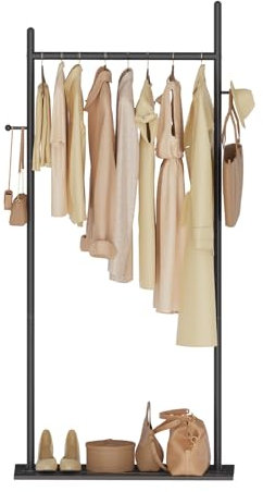 GUOHNHE Métal Porte Manteau Sur Pieds, de Haute Qualité Portant à Vêtements avec 2 Crochets, Vestiaire D'entrée avec Dalles de Roche Lourdes, 65 x 30 x 175 cm, Noir, GYJ302LB