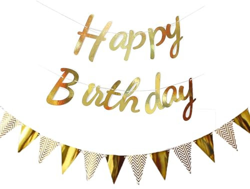 Tourima Geburtstagsdeko Set, Happy Birthday Girlande mit Wimpelkette, für Erwachsene und Kinder Geburtstag Party Girlande Geburtstag (Gold)