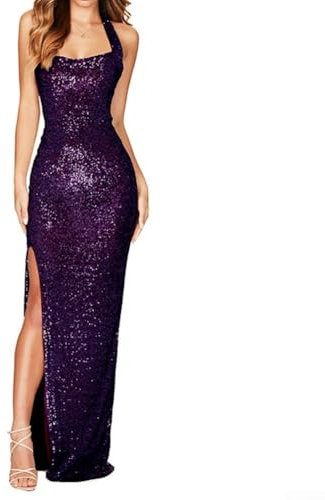Femmes Mode Fente Robe Dos Nu Désign Soirée Élégante (XXL Violet)