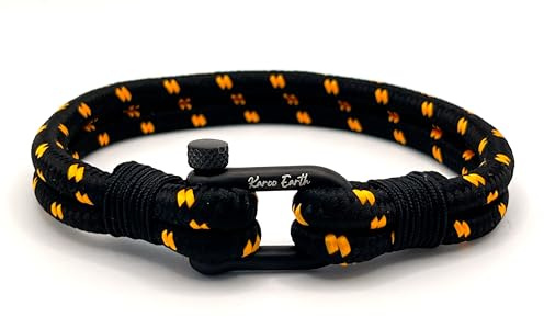 Mens Rope Bracelet, Nautical Double Black Rope | Durable Nylon Marine Bracelet with scratch resistant stainless steel D-shackle | Handcrafted Nautical Wristband for Men (Orange, 21cm (Medium-Large))