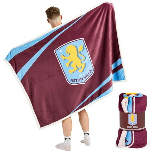 Aston Villa Sherpa Fleece Blanket - 152 x 117 cm, Official Merchandise For the Premier League Football Club