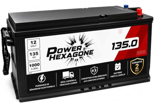 Batterie 12V 135Ah MAC110 - Démarrage 1000A - Batterie Poids Lourd Sans Entretien - Format pro pour Tracteur, Camion, Chantier - Remplacement Origine constructeur - Power Hexagone