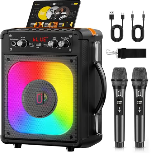 Karaoke Machine with 2 Wireless Mics, 10ms Low-Latency Singing Machine for Adults, Portable Bluetooth 5.3 Speaker with TWS Stereo, PA System Supports TF Card/USB/AUX/TV for Garden BBQ Home Party