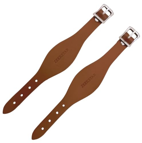 ZEEKSTAR Pair of Leather Stirrup Hobble Straps Adjustable Replacement Straps for Western Saddles with Stainless Steel Buckle Closure (Brown)