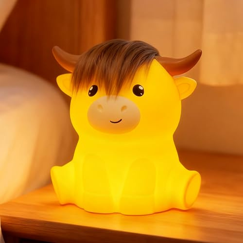JMG-Myratts Highland Cow Nachtlicht, weiche Silikon CowNachttischlampe, dimmbare Timer-USB-Aufladung, tragbare Schreibtischlampen, Raumdekoration (Highland Cow)[Energieklasse G]