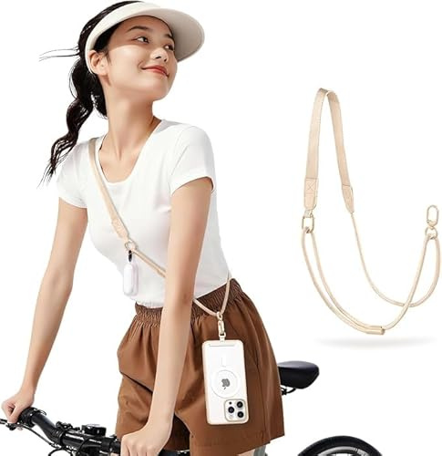 Casecret Cordon Telephone Portable Sangle Anti-Perte Téléphone Tour de Cou | Largeur 18mm Confortable Sans Torsion Universelle avec Patch Collier Lanière Réglable pour iPhone Smartphone Clés Badge Beige