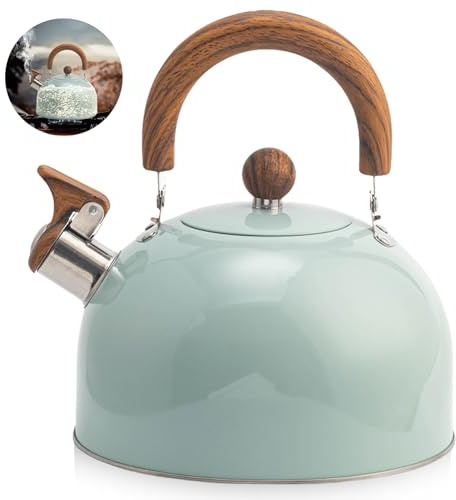 3L Bouilloire en Acier Inoxydable, Théière Rétro Compatible avec Tous les Types de Cuisinières, Théière avec Sifflet Automatique, Bouilloire Moderne Compatible, Bouilloire Sifflante avec Poignée