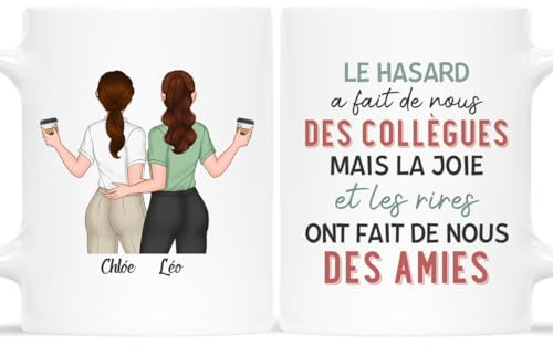 Cadeau Plus Mug Personnalisé Prénom - La Joie Et Les Rires Ont Fait De Nous Des Amies - Cadeau Collegue De Travail Femme, Tasse depart collegue de travail, mug personnalisable collegue (2 Femmes)