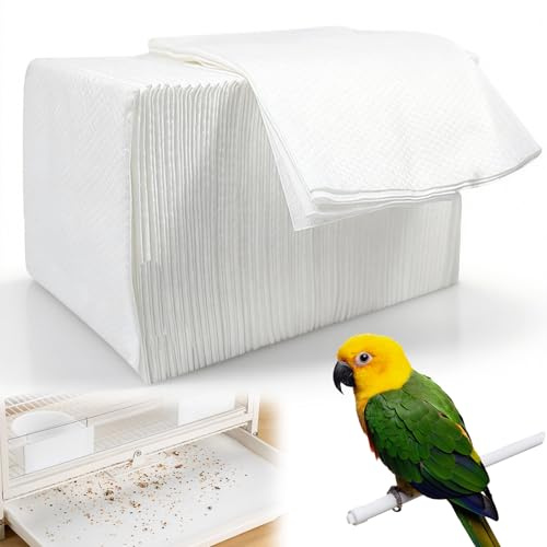 ZYETGH 100 piezas de papel para jaulas de pájaros, almohadillas absorbentes desechables para jaula de loro, 28 x 50 cm, forros de papel, bandeja fecal cortable, alfombrilla de cojín para mascotas