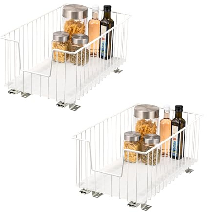 bremermann Schrank-Korbauszug 2er Set 30 cm Breite mit Einlegeboden, Küchenschublade zum Nachrüsten, Vollauszug mit Teleskop-Schienen, ideal für Küche, Bad & Schlafzimmer, aus Metall (Weiß)