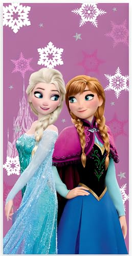 Disney Frozen Strand- und Badetuch 70 x 140 cm, 100% Baumwolle | Weiches und saugfähiges Bade- und Schwimmtuch für Kinder | Offizielles Frozen Anna & ELSA Handtuch | Ideal für Strand, Bad und Pool
