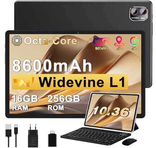 Tablet 10.36 pulgadas Pantalla 2K,tableta 16GB RAM + 256GB ROM + TF 1TB / 8600 mAh/Octa-Core 2.0 GHz/2000 x 1200 Pixels / 5G WiFi/Bluetooth 5.0/ 5MP + 13MP,GPS,GMS,Tablet con Ratón Teclado - Negro