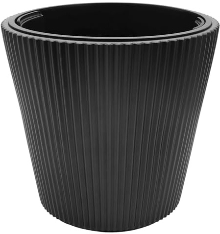 Spetebo Kunststoff Rillen Blumentopf anthrazit konisch wetterfest - 47 x 44 cm - Garten Pflanzkübel UV-beständig mit Pflanzeinsatz - Blumenkübel Pflanzentopf Pflanzgefäß für Außen und Innen