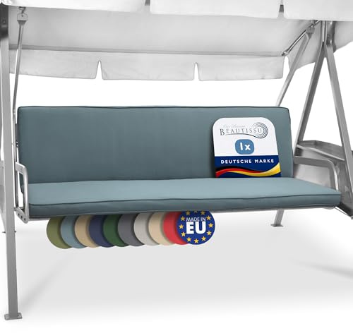 Beautissu Hollywoodschaukel 3 Sitzer Polsterauflagen 2er Set Sitzkissen | 180x50cm Taubenblau waschbare Outdoor Auflage Rückenkissen Sitzpolster für Reißverschluss Schaukelauflage Loft HS