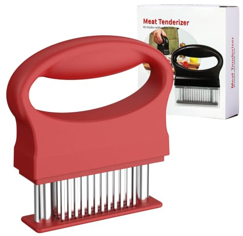 GeeRic Meat Tenderizer with 48 Stainless Steel Needle Blades, Meat Hammer with Non-Slip Handle for Beef Pork Chicken Turkey Fish Roast Meat Tenderloin, Tenderizing Steak Needle, Red