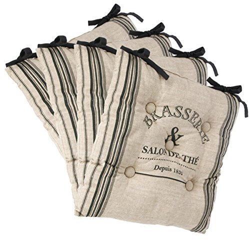 Atmosphera Lot de 4 Galettes de chaises matelassées avec Attaches - 40 x 40 cm - Style Bistrot - Coloris Lin et Gris