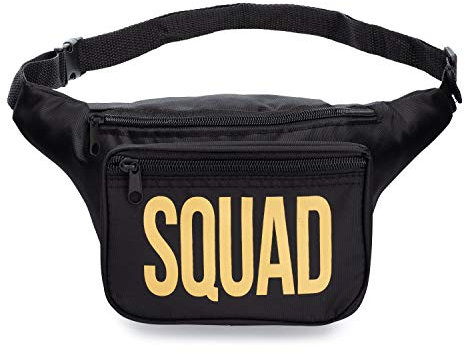 Who's Your Fanny – lustige Fanny Packs für Damen und Herren (mehrere Styles, 3 Reißverschluss) Bauchtasche (Neon, Party, Squad, Pink, Grün, glänzend, holografisch), Black Squad, One-size