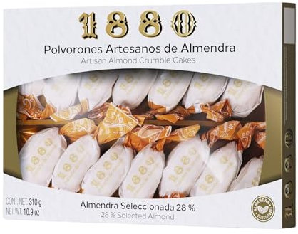 1880 - Polvorones Artesanos de Almendras, Calidad Suprema, Típico Dulce Navideño, Receta Artesanal, Envase Individual, Polvorones Tradicionales, 310 gramos