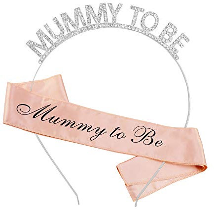 HOWAF Baby Shower Sash Party Decoration Mummy To Be Sash and Tiara, Mummy To Be Rhinestone Crown Headband Mum To Be Gifts Party Accessories for Her, White And Rose Gold