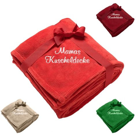 Diamandi Kuscheldecke mit Namen Bestickt - Decke mit Stickerei in 180 x 130 cm - Rot, Grün, Sand oder Bordeaux - personalisiert mit Wunsch-Text - Geschenkidee für Baby & Mama (Rot)