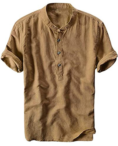 Minetom Homme Chemise a Manche Courte À Carreaux ou Imprimé avec Signature Broderie A Marron L