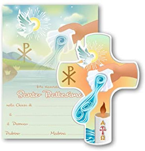 Fratelli Bonella | Croce per Bambini con Attestato Ricordo BATTESIMO in Resina Porcellanata | Made in Italy