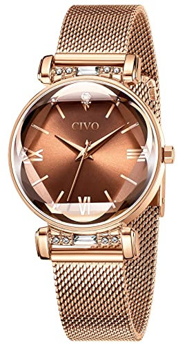 CIVO Damen Uhren Wasserdicht Elegantes Beiläufig Designer Armbanduhr Geschenk für Damen Braun