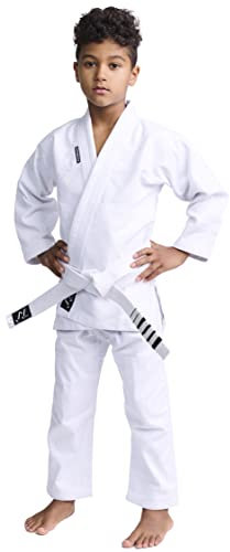 Ippon Gear BJJ GI Brazilian Jiu Jitsu Kinder/Einsteiger Anzug inkl weißem Gürtel [Größe M4 I Pearl-Weave Material I 350gr/m² Stoffdichte I Reißfestes Material mit versiegelten Nähten] weiß