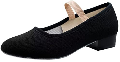 s.lemon Canvas Charakterschuhe,Damen 2.5cm Schwarz Charakter Schuh fur Ballett 36