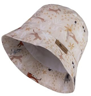 Sterntaler Safarihut Zootiere aus Bio -Popeline mit UV 50 - Unisex Baby Hut mit Aufdruck schützt den Kopf vor der Sonne - Baby Sonnenhut für Spielspaß an heißen Tagen - beige, 49