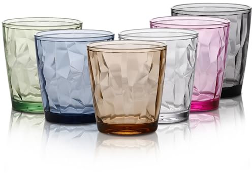 TIE-DailyNec 6 Stück Wassergläser Set, 310ml Bunte Trinkgläser aus Kunststoff, Kristallglas-Optik Saftgläser, Unzerbrechliche Drinking Glass, Stapelbar Camping Gläser für Picknicks, Camping, Partys