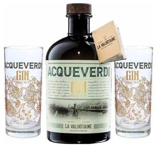 GIN ACQUEVERDI La Valdotaine bottiglia 1 lt. + 2 Bicchieri CONFEZIONE REGALO
