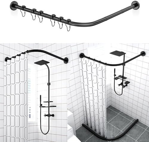 AUBWIG Tenda Doccia Binario Estensibile in Acciaio Inox A Forma di L Vasca da Bagno Angolo Doccia Tenda Asta Nessuna Foratura per Negozio di Abbigliamento Bagno(75-95cmx90-130cm)