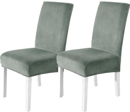 CYCMACO Stuhlhussen Samt 2er Set, Stretch Stuhlüberzieher, Stuhlbezug Schwingstuhl, Hussen Für Stühle Hochlehner, Stuhlbezüge Kratzfest, Universal Chair Cover Waschbarer, Bohnengrün