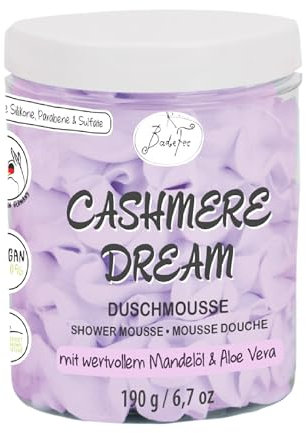BadeFee - Duschmousse Cashmere Dream - 190g - Pflege-Dusche mit wertvollem Mandelöl & Aloe Vera - Intensiv Feuchtigkeitsspendend als Duschgel-Ersatz - Elegant cremiger Duft