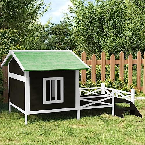ShGaxin Hundehütte Massivholz Kiefer grau 159 x 120 x 88,5 cm, Hundehütte, Hundehütte, Möbel