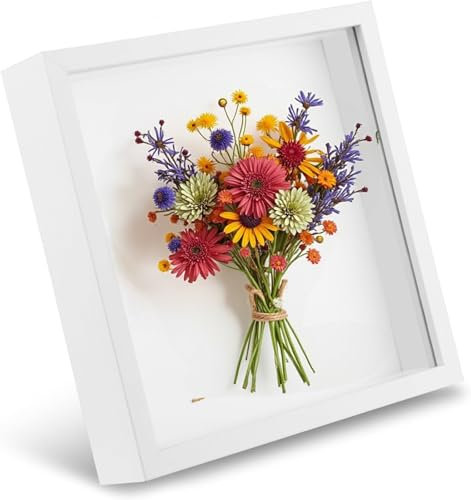 PIQIUQIU 3D Bilderrahmen aus Holz 20x20cm | Tiefenrahmen für Objekte, Blumen, Hochzeitssträuße & Erinnerungen | Schattenbox zur Wanddekoration | Befüllbarer Rahmen für DIY & Sammlerstücke