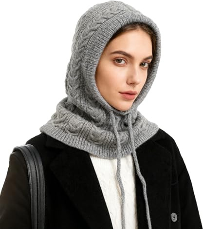TAGVO Strick-Kapuzen-Schal für Damen, 2-in-1 Mütze und Halswärmer, Weiche Thermo-Balaclava für Herbst & Winter